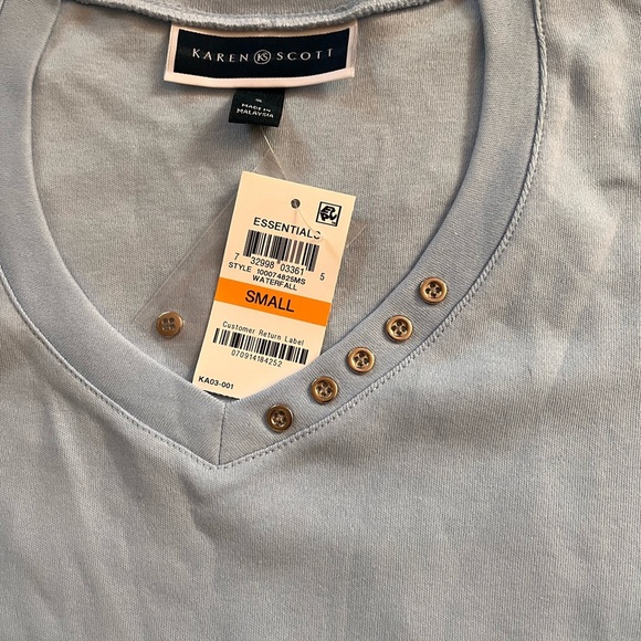 Karen Scott Light Blue V-Neck Top - Picture 2 of 3